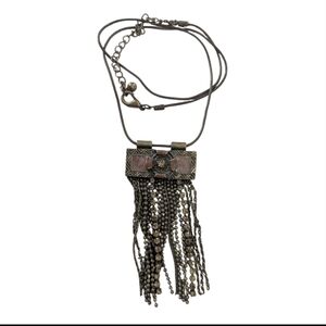 Boho Fringe Tassel Statement Necklace Pink Stone Rhinestone Pendant